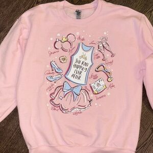 RunDisney Princess Sweatshirt She Ran Happily Ever After Pink Graphic Design